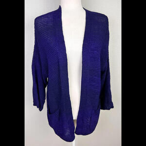 CENY Women’s Knit Pocket Open Long Sleeve Cardigan Sweater Navy Size Small